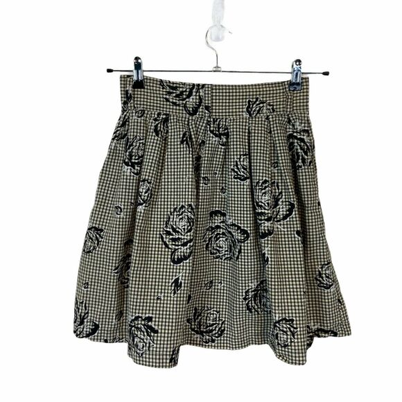 Esprit Flare Skirt Vintage Women Black Cream Gingham Rose Button Front Size XS S - Picture 3 of 13